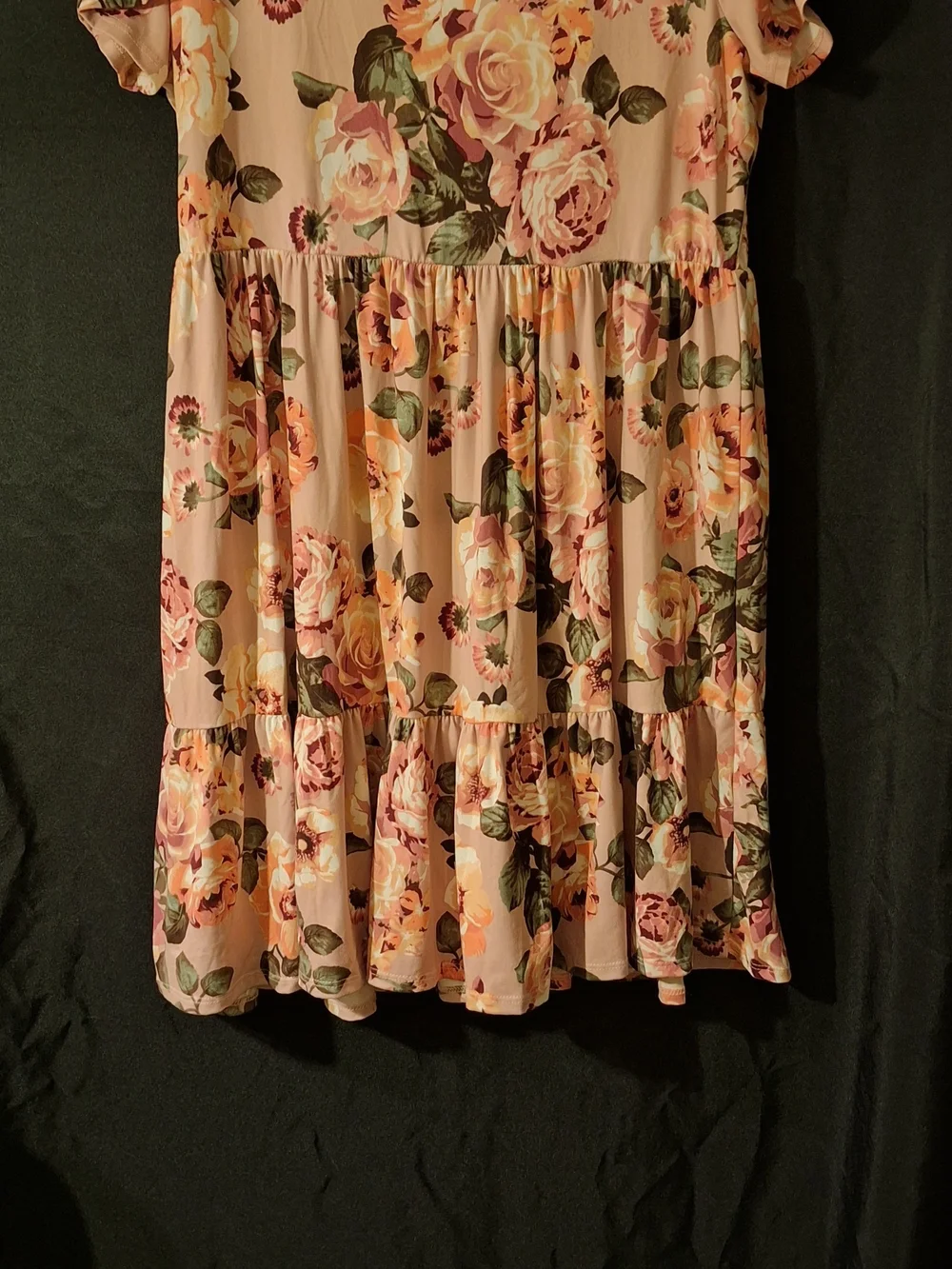 Peach Floral Tiered Casual Dress.